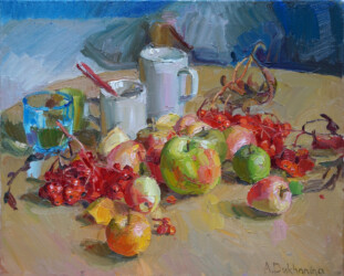 Apples and rowanberies 40x60cm(16"x24")oil on linen 2021