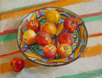 Apples on the plate 50x60cm(20"x24")oil on linen 2021