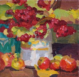 Apples and berries 20x20cm(8"x8") oil on linen 2021